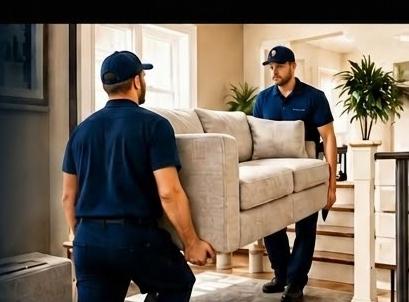 Swift and Safe crew carrying a sofa down a staircase